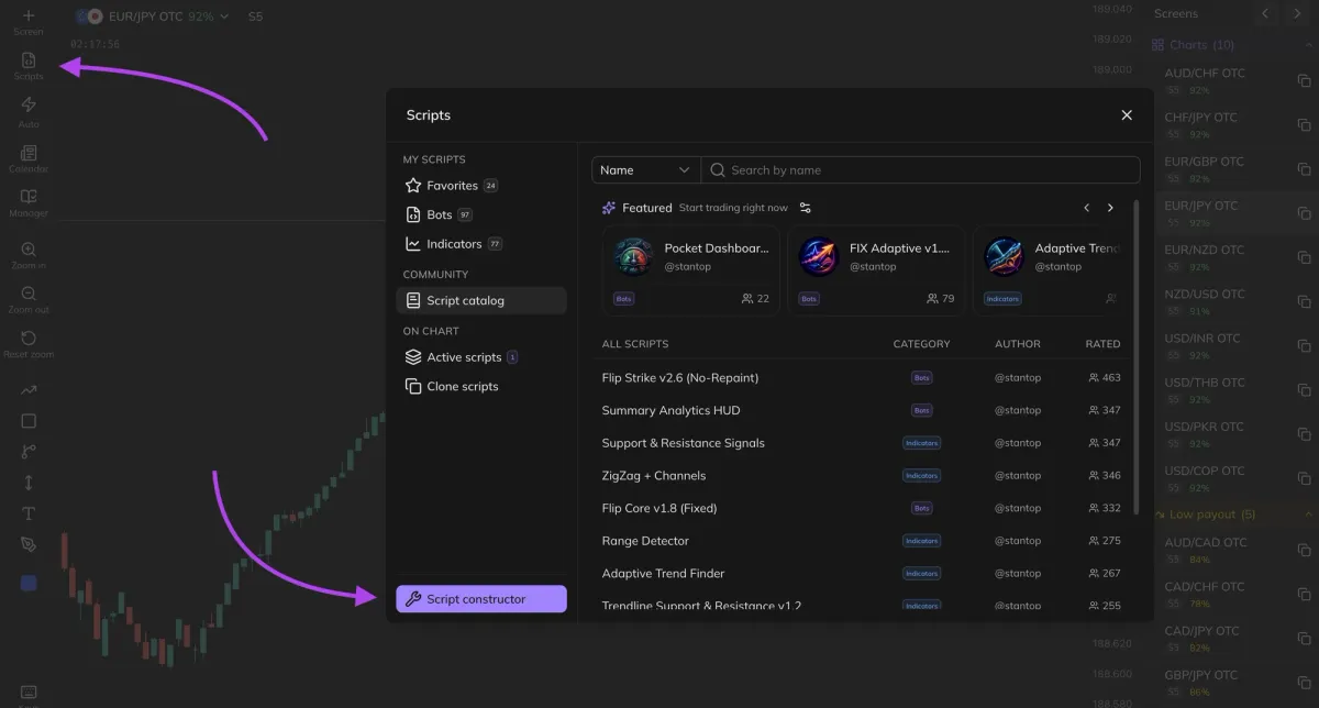 The “Scripts” menu and the “Create Script” button